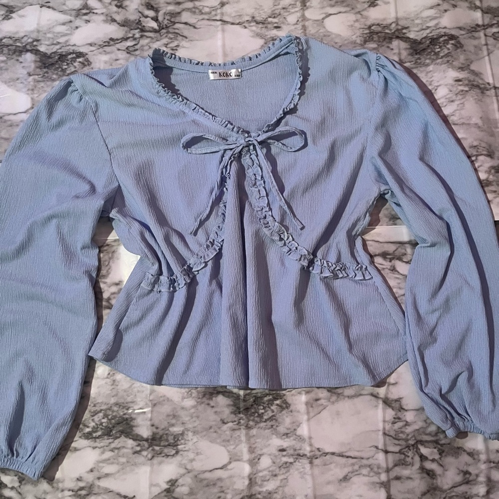 Blue Ruffle Women's Top